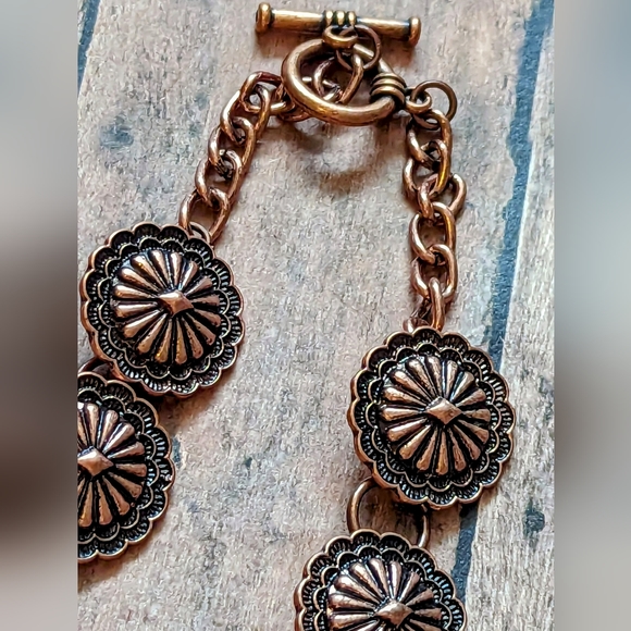 Original Designed Copper Concho Boho Western Necklace With Turquoise Suede Frnge - Picture 5 of 6